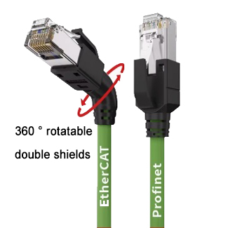 Green cat6a plug to angled plug Rotatable
