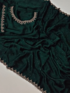 Sınırda güzel taş işçiliği ile yeni lansmanı şifon Georgette ve kadınlar için iş sari kesmek - Product Image 5