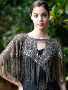 <strong>Elegant</strong> Anti-Static Ladies Evening Party Dress Beaded Cape Embroidered Pearls Crystal Breathable Organza for Prom Club - Product Image 2