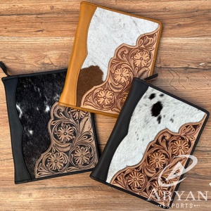 Multi-feature A4 Length Paper Zipper Hand Tooled Leather Business Conference Folder Portfolio Time Table <strong>Notebook</strong> with Card Slot - Product Image 1