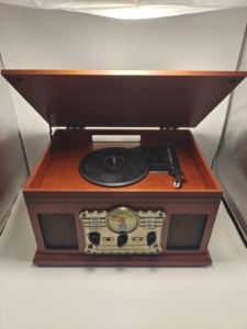 Nostalgic 6-in-1 BT Record Player Multimedia Center with Built-in Speakers 3-Speed Turntable CD and Cassette Player FM Radio - Product Image 3
