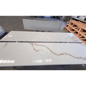 Oem sang trọng calacatta vàng trắng tĩnh mạch đá cẩm thạch nhìn Đá Nhân Tạo thạch anh <span class=keywords><strong>Countertop</strong></span> cho nhà bếp phòng tắm Vanity bàn tiếp tân - Product Image 2