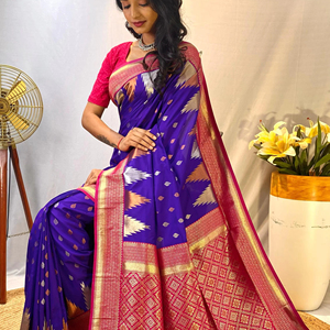 <strong>Designer</strong> Kanchipuram Sarees with a Temple Weaving Border by Tasarika - Product Image 1