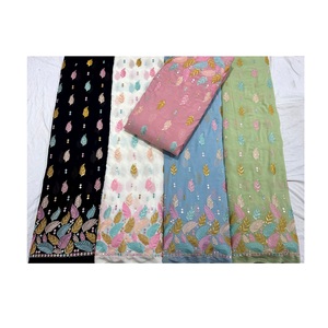 インドからの卸売価格で利用可能な高需要の結婚式とパーティーの機会の刺Embroideryジョーゼット生地
