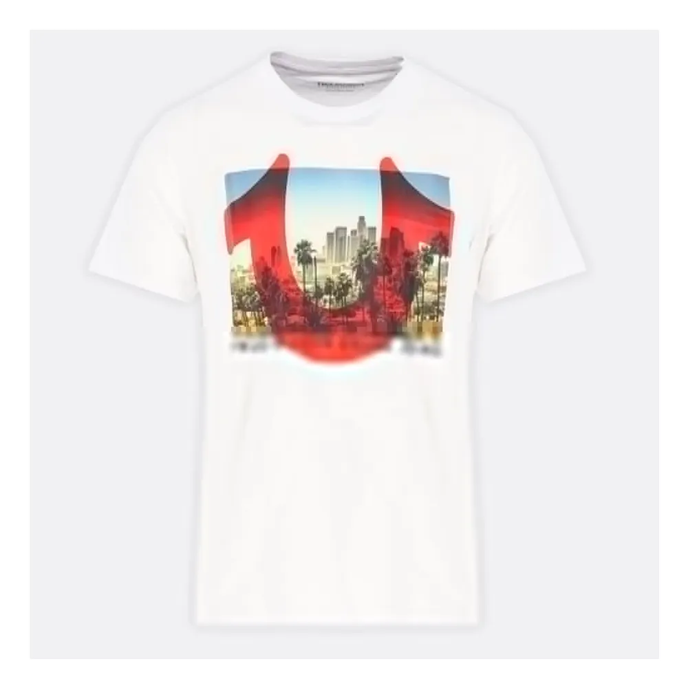 Camiseta blanca de Sunny Los Angeles con estampado en la parte delantera Hermosa ropa informal promocional Camisetas de cuello redondo