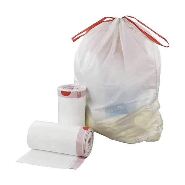 White Plastic Drawstring Garbage Bag Todos os Estoios Tamanhos Diferentes Kitchen Bag Made In Viet Nam Fábrica Direto Preço Acessível