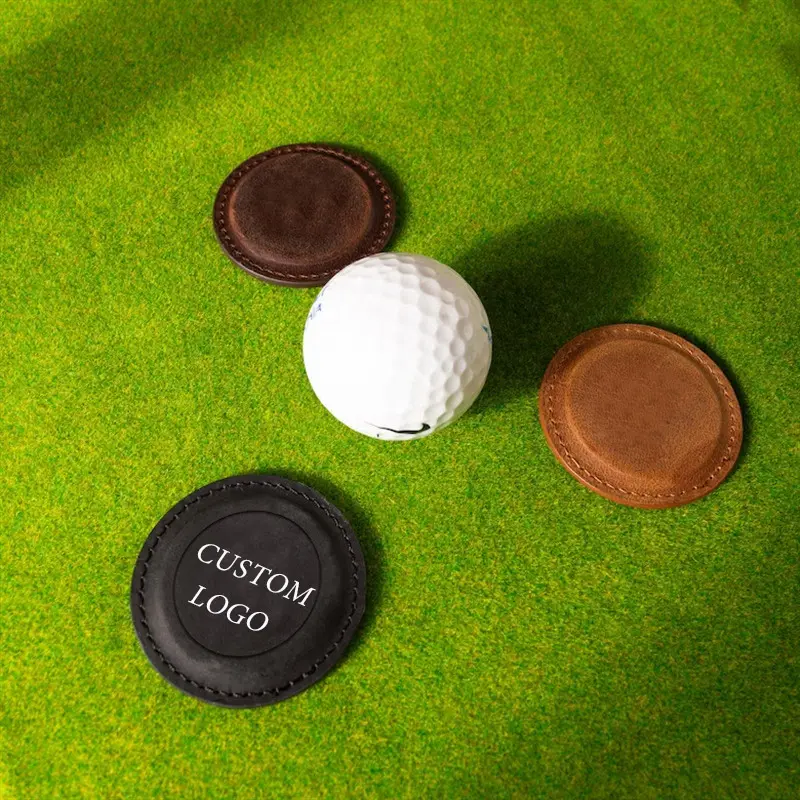 Aksesoris olahraga hadiah klub kulit penanda bola golf logo kustom mewah
