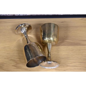 Unique Brass Goblets, Set Of <strong>2</strong> Metallic Chalices, <strong>Golden</strong> <strong>Cups</strong> With Intricate Design, Copper-Colored Stemware Made In India