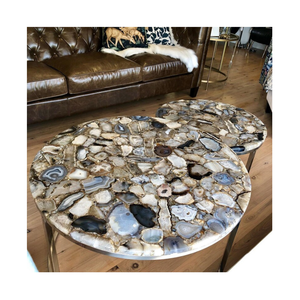 Kahve merkezi yemek veya yan masa kullanımı için ev için el yapımı Modern yuvarlak akik masa üstü - Product Image 1