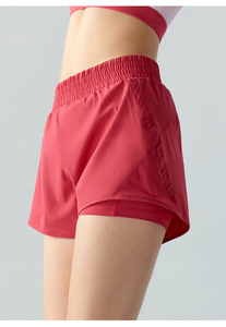 Buy Manufacturer Sportswear for Women Breathable Yoga Shorts <strong>Elastic</strong> Waist <strong>Fold</strong> Design <strong>Plain</strong> Dyed Fitness Gym Set - Product Image 2