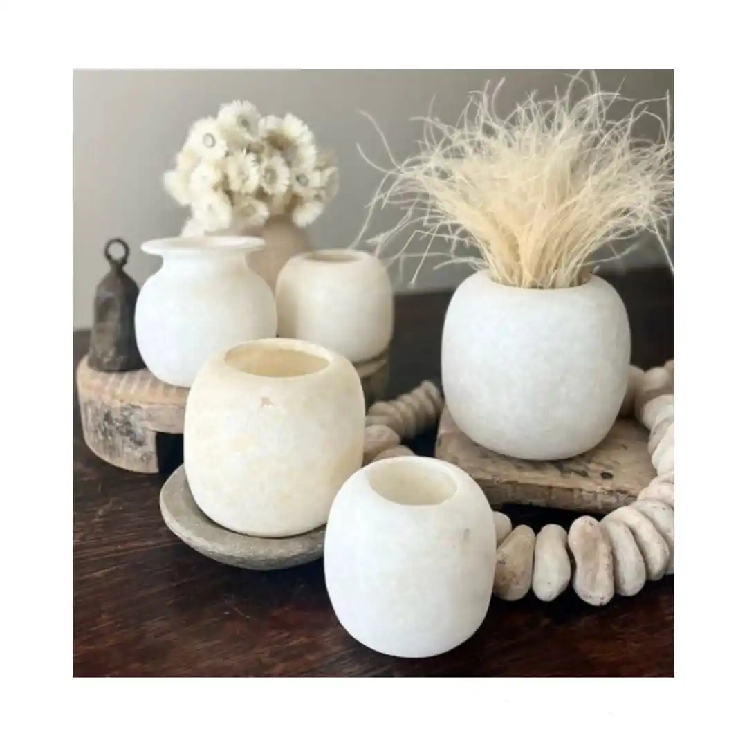 Bougeoirs en albâtre pour centre de table bougeoir décoratif Onyx Candle Jar Lustre en albâtre blanc