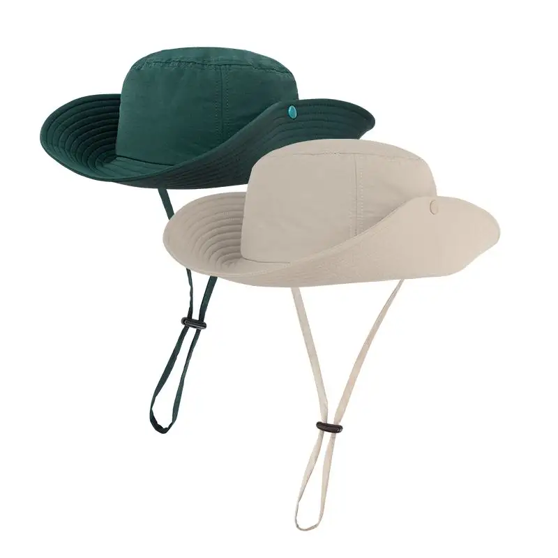 Logo personnalisé en nylon soleil d'été plage imperméable Cowboy femmes hommes Boonie chapeau ajusté seau chapeau avec ficelle