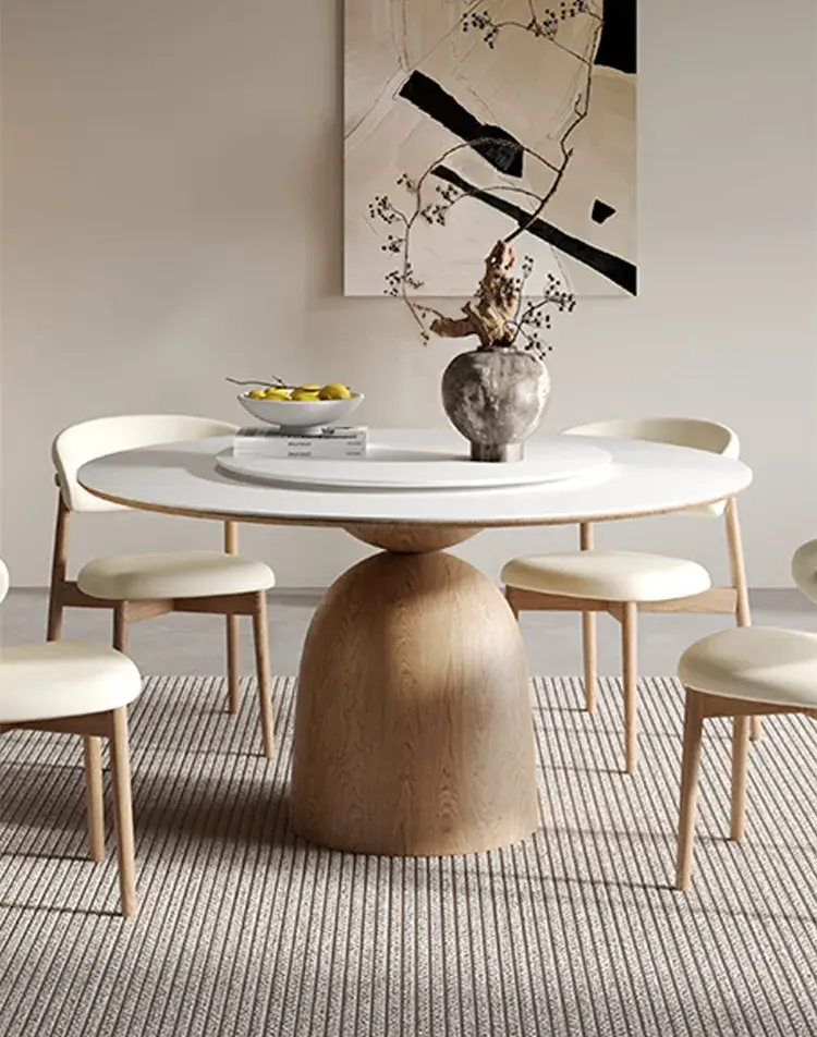 Luxury Solid Wood Rock Slab Cream Style Dining Table Modern Round Ash Home Furniture Dining Table