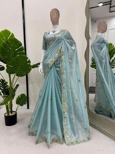 המכירה העליונה 100% בד פשתן טהור saree מעצב חדש בסגנון מסורתי הודי בלוק הדפסה למבוגרים מסיבות חתונה