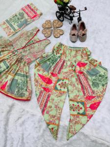FULPARI儿童dhoti kurti新时尚女孩美丽的花卉Kurta与shrara DanncerFabric-柔软的棉和尺寸