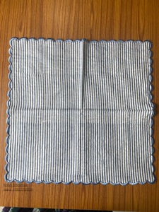 Blue Stripes Floral Hand Block Print Cotton Cloth Scallop Embroidery <strong>Napkins</strong>, 18x18&quot;- Cocktail <strong>Napkins</strong>, <strong>20x20</strong>&quot;- Dinner <strong>Napkins</strong> - Product Image 3