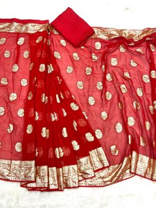 นำเสนอใหม่ล่าสุดคอลเลกชันที่พร้อมสวมใส่ Saree พร้อมที่จะสวมใส่1นาที Saree Sari Shari สีแดงแบบดั้งเดิมสวมใส่ขอบทอง - Product Image 3