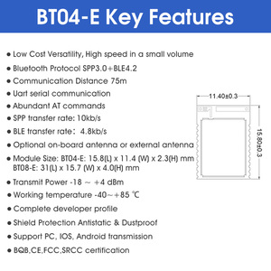 Módulo Bluetooth de modo dual SPP3.0 + BLE 4,2, 75m, 10KB/S, comunicación en serie Uart, al mando, módulo BLE, FCC, CE, ROHS - Product Image 2