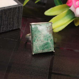 Maw Sit Sit Vintage 92.5 Sterling Silver Cluster Ring with Natural <strong>Jade</strong> Gemstone Bezel <strong>Setting</strong> Jewelry for Wedding - Product Image 5