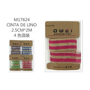 实心亚麻丝带2.5厘米宽2m长12u/c线轴，由欧根纱和雪纺组成 - Product Image 1