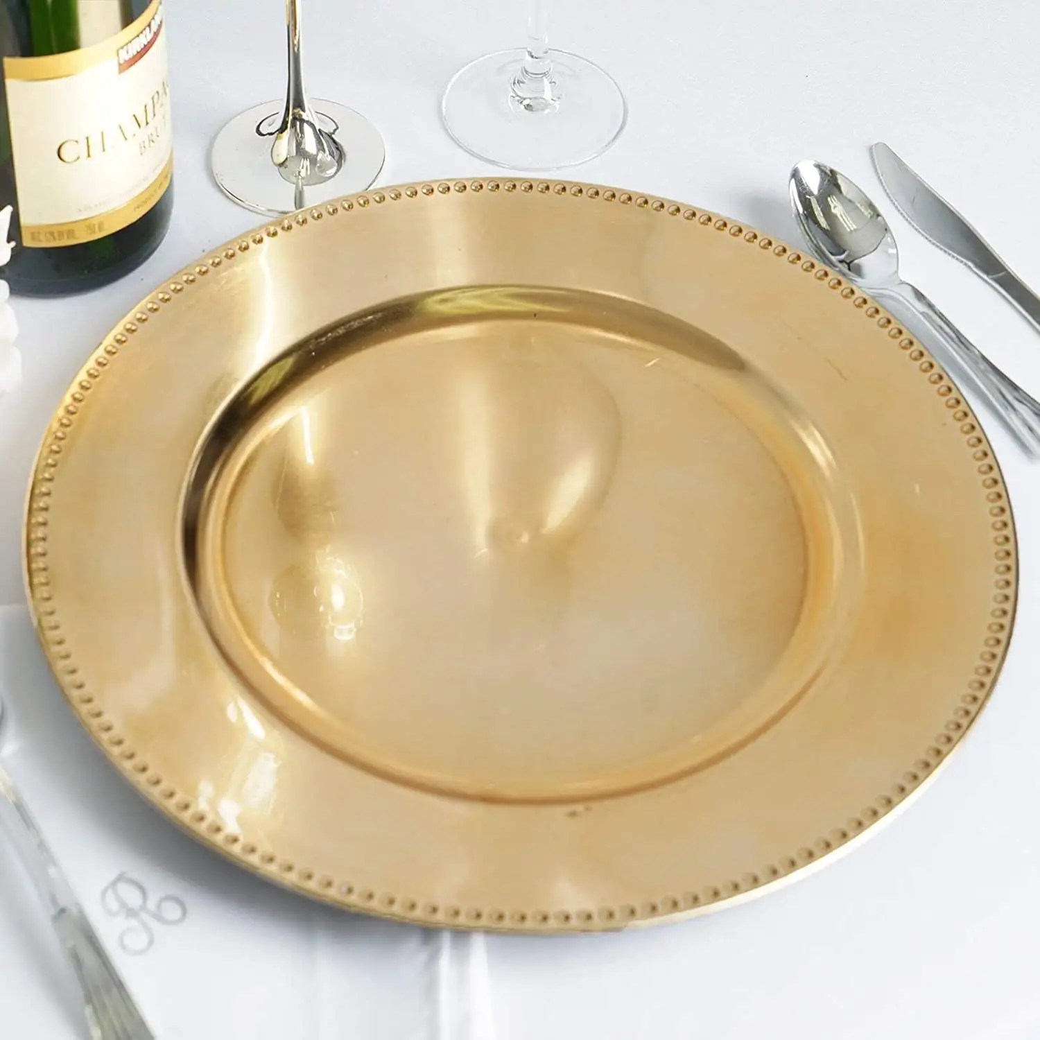 Vaisselle de style américain haut de gamme Assiettes de mariage Assiettes de service en acier inoxydable plaqué or pour aliments et salades