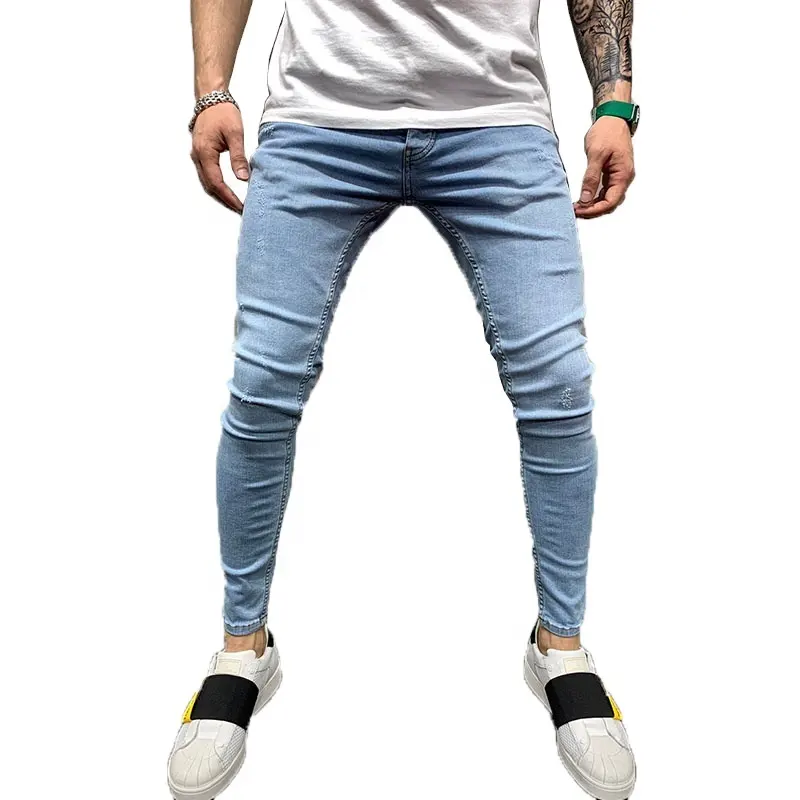Wholesale men's fashion jeans skinny jeans blue basic models