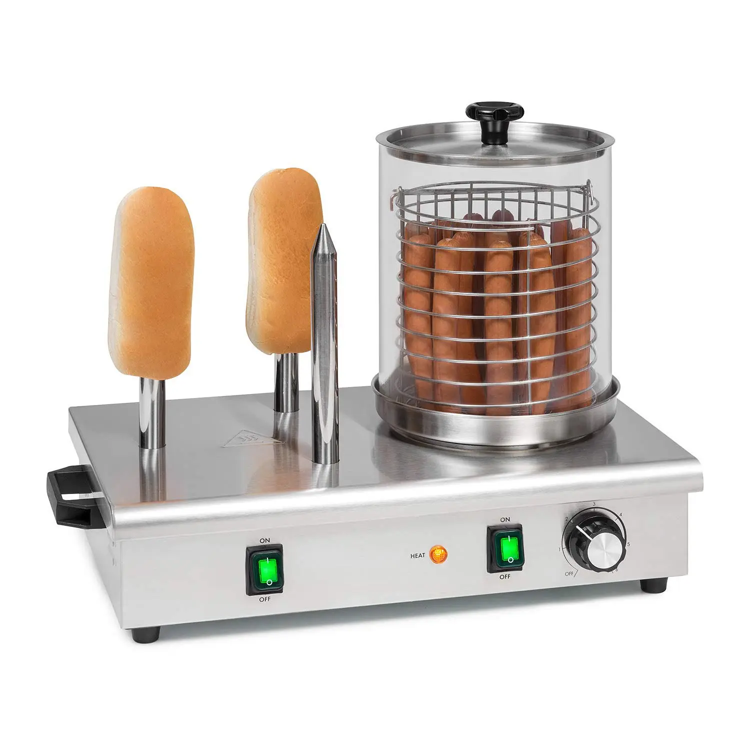 Peralatan Makanan Ringan Listrik Mesin Pembuat Hot Dog Stainless Steel untuk Pemanasan Sosis dan Gulungan Hot Dog