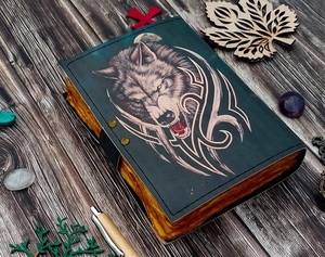 Wolf Embossed Handmade Leather Bound Journal <strong>Writing</strong> Notebook Diary Notepads Blank Antique Paper <strong>Poetry</strong> <strong>Book</strong> - Product Image 3