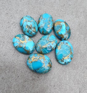 טורקיז נחושת כחול לבן mohusted אבן cabochon צורה אליפסה גב שטוח ריפוי אבן חן בגודל מותאם אישית