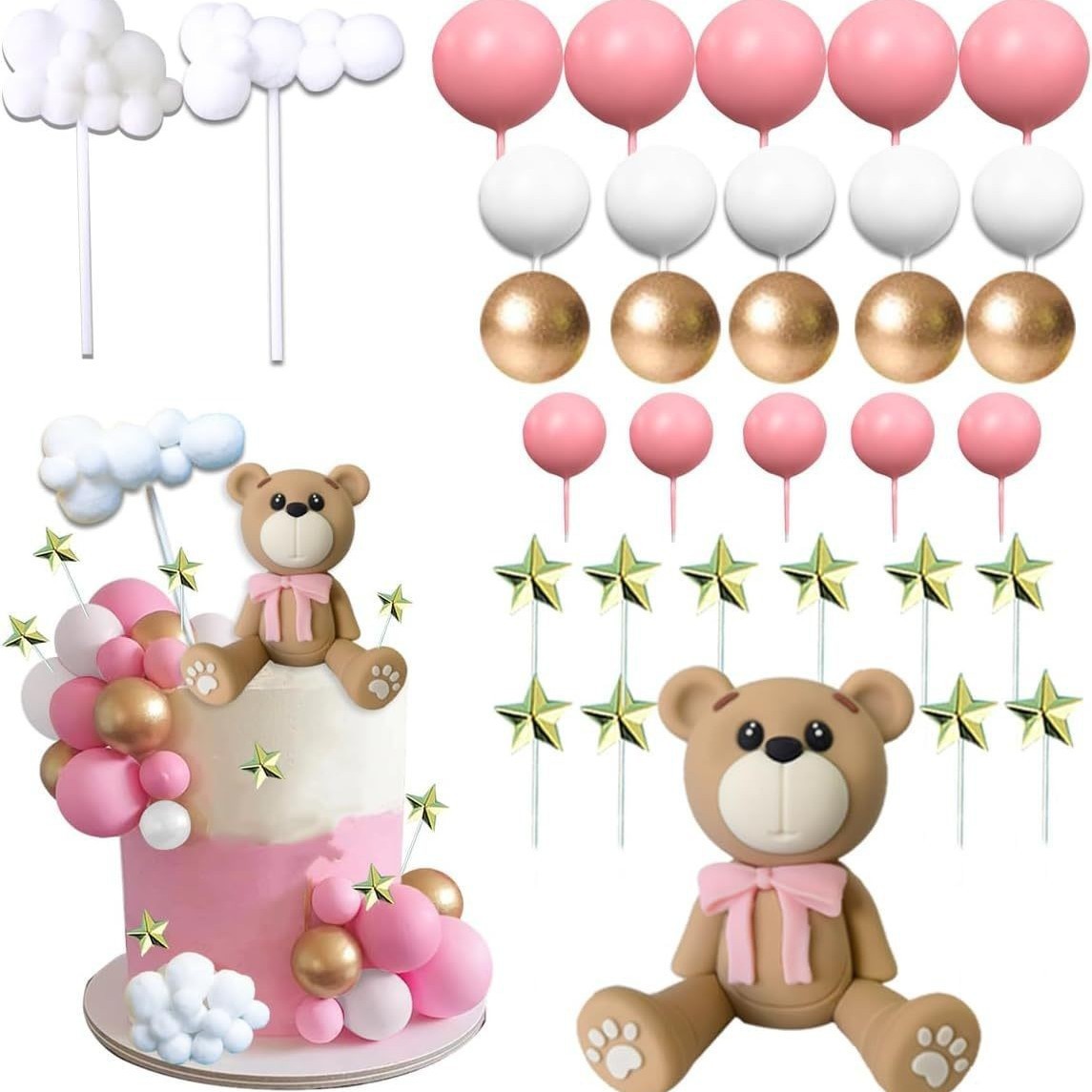 33 piezas de oso con lazo rosa