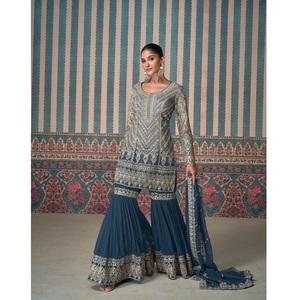 Direct Factory Supply Traditional Style Heavy Sharara Suit Pure Georgette with Sequence Embroidery Work Directly Gujarat <strong>India</strong> - Product Image 1