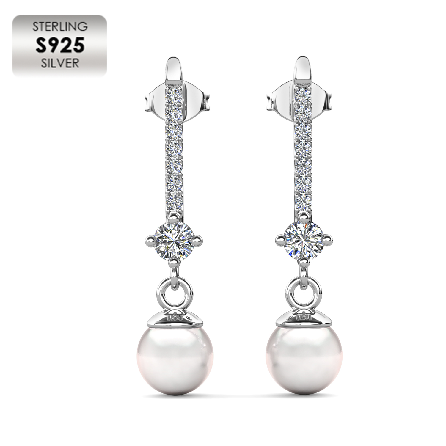 925 Silver 18K White Gold Plated Ladies Earrings