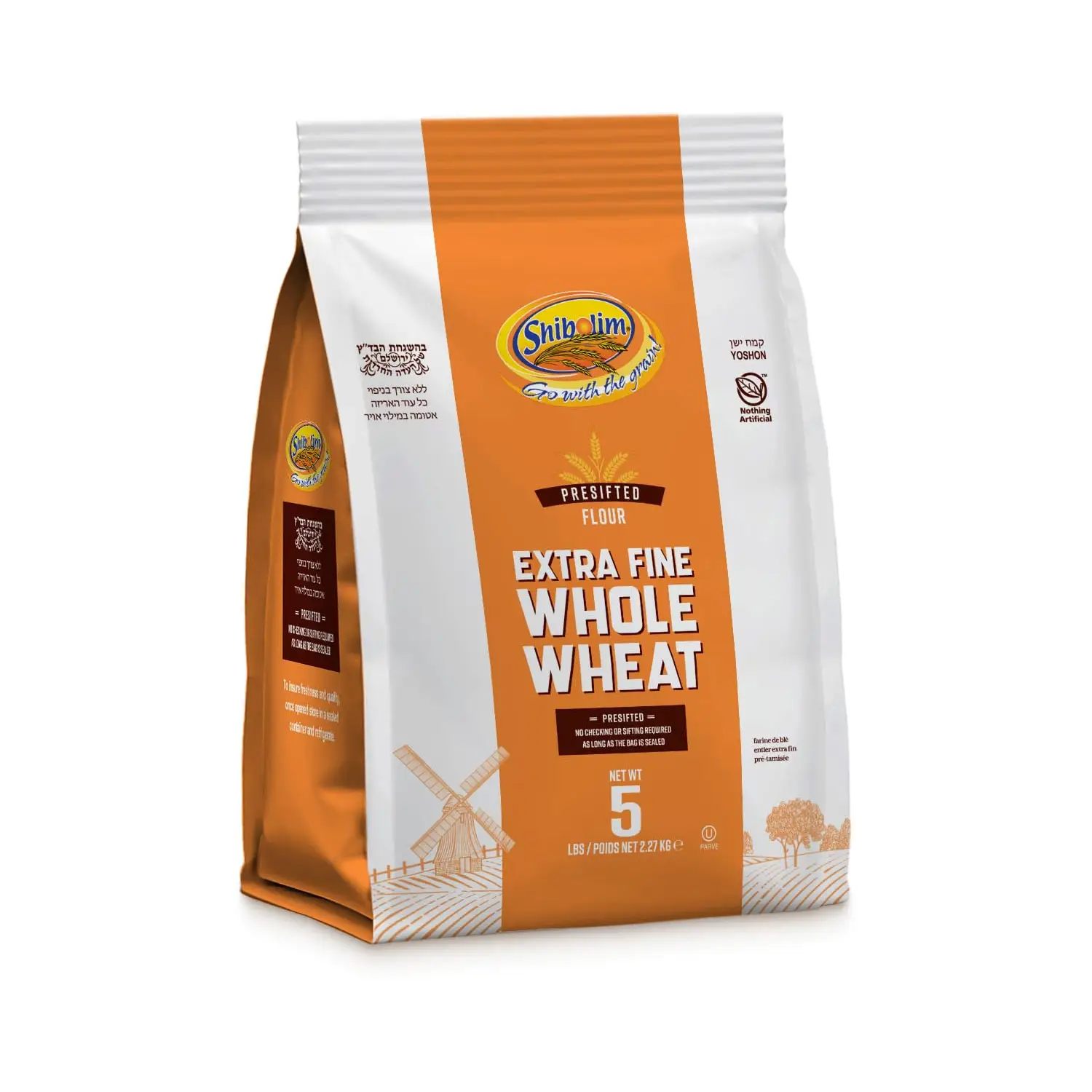 100% Extra Fine Stone Ground Whole Wheat Flour - 80oz (5lb) Resealable Bag - Unbleached, Triple Sifted, 100% Whole Grain