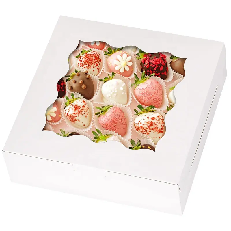 Hot Selling Christmas White Bakery Boxen mit Fenster Auto-Popup Treat Cookie Boxen für Donuts Pies Kuchen Muffins und Gebäck
