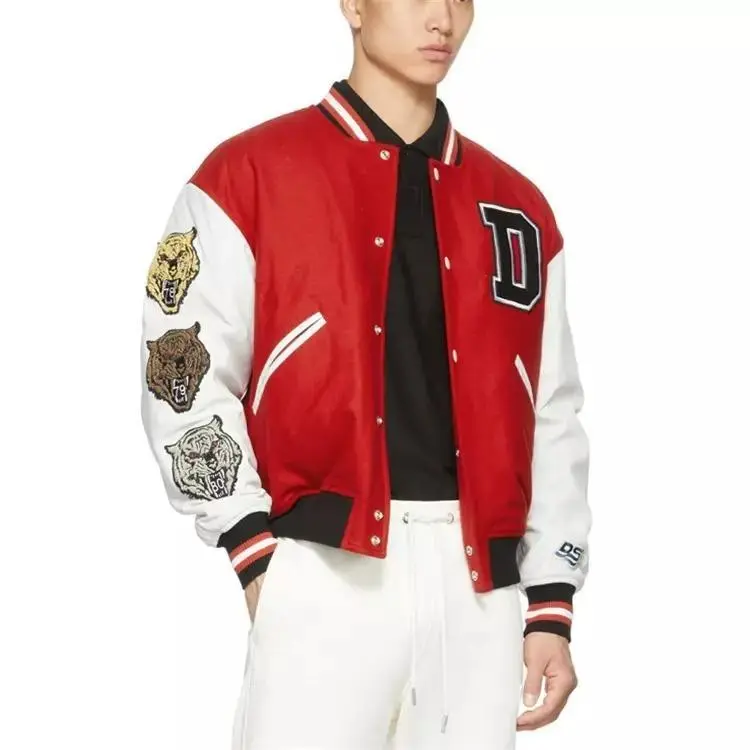 Red Color Blank Letterman Jacket Black Men Plain All Varsity Wholesale High Quality Button Heavy Custom with Leather Sleeve Blan