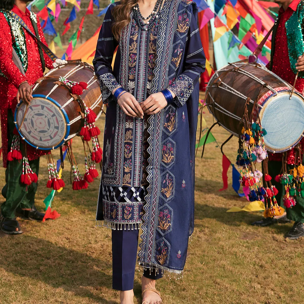 नीले कपास और अर्द्ध लॉन भारतीय पार्टी मुस्लिम पाकिस्तानी महिला की सलवार सूट पाकिस्तानी लॉन सूट ऑनलाइन शॉपिंग