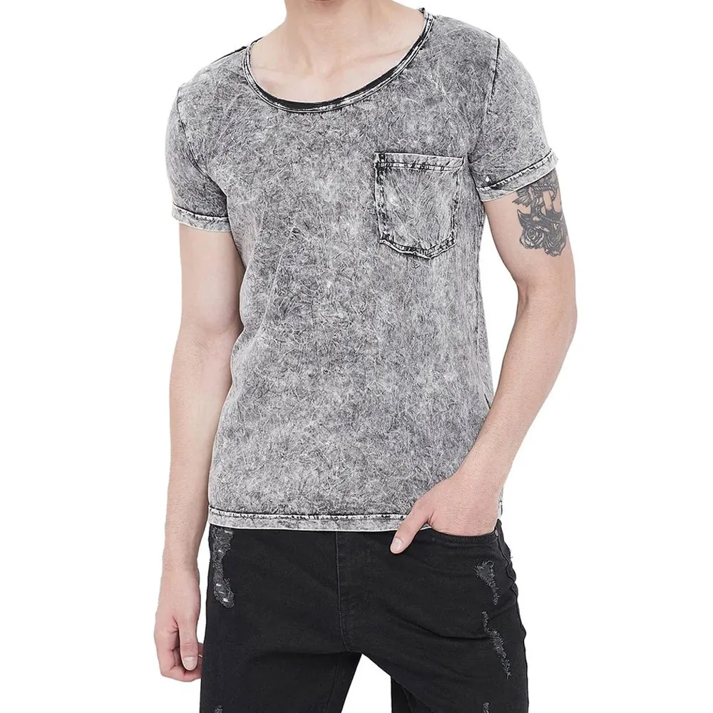 Großhandel bester Preis einfarbige Herren Acid-Wash-T-Shirts zu verkaufen / neu modische Erwachsenengröße Herren Acid-Wash-T-Shirts individuelles Logo OEM