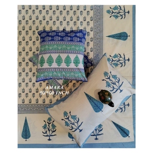 AMBS036 Latest Premium Collection Amara &amp; <strong>Masakali</strong> 93x108 With 2 Hand Block Cushion Covers Premium Queen Size Bed Sheets