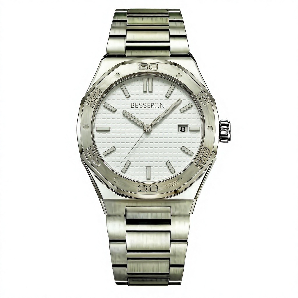 Reloj de hombre con correa de caucho y caja plateada con esfera blanca