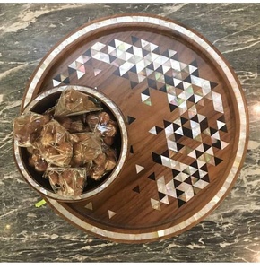 Tradnary İnci kakma ahşap servis tepsisi çikolata servis ve eşantiyon Eid ramazan sedefli ahşap tepsi - Product Image 4