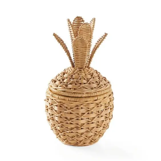 Wholesale natural wicker woven rattan pineapple basket basket ornament cute pineapple shape basket storage for decoration