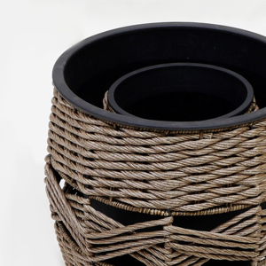 Vietnam fabrika hasır Vintage tarzı ekici Pot açık havada plastik bahçe yuvarlak ekici çiçeklikler çiçek Rattan tencere bitkiler için