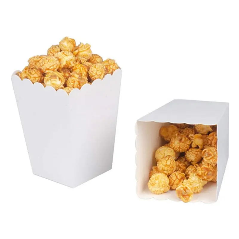 Tek kullanımlık saf Mini kağıt patlamış mısır kutusu aperatif şeker biyobozunur geri dönüşümlü özel patlamış mısır kutuları