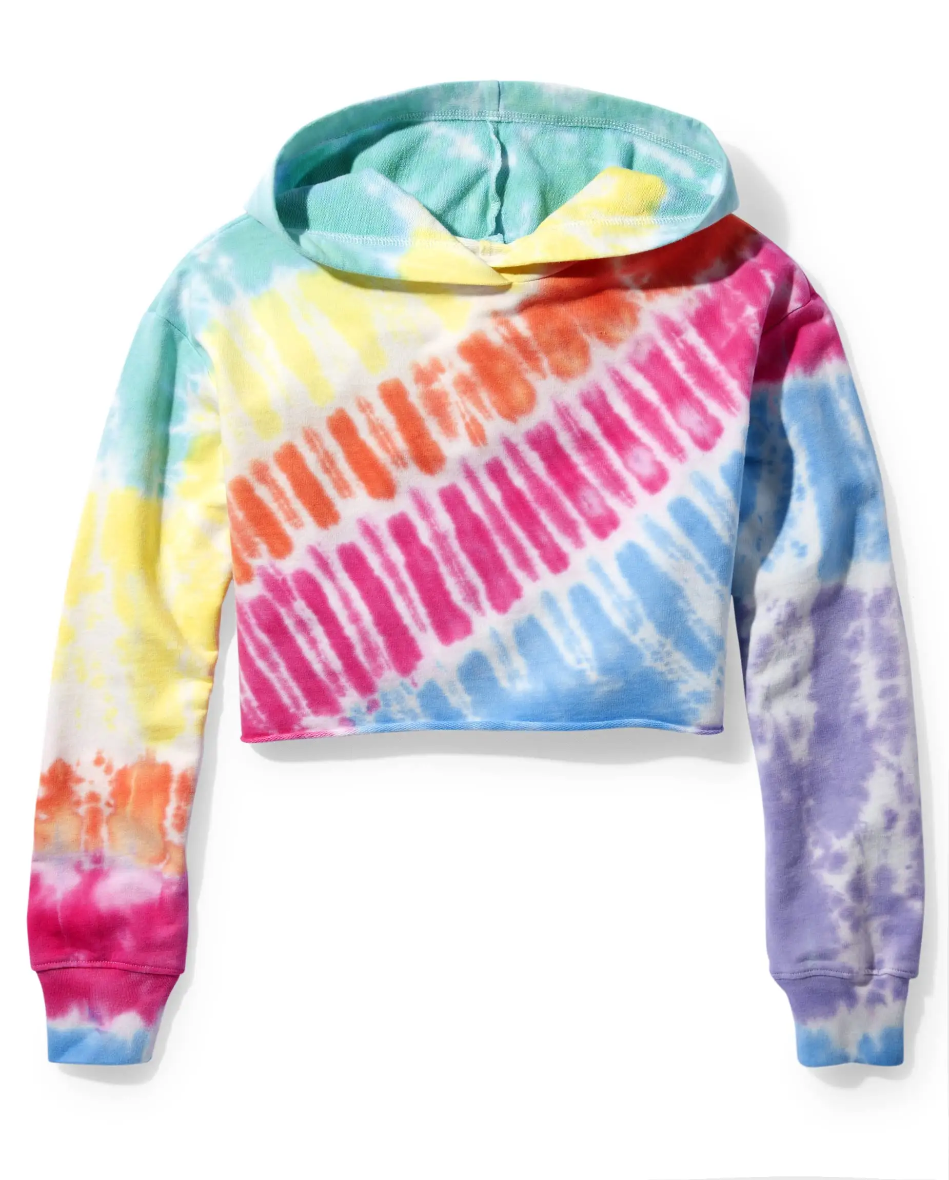 New Design Custom Logo Tie Dye Crop Top Hoodie Women 100% Cotton Hoodie Crop Top Women Long Sleeve Crop Hoodie