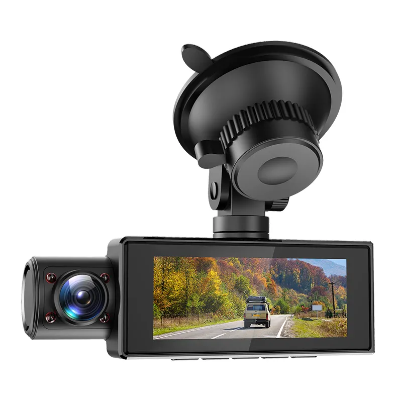 Caméra de voiture écran 3 pouces trois canaux DashCam Full HD 1080P G-sensor DVR 24h Parking Surveillance App Control