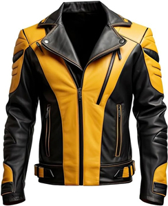 Latest Men's Winter Wear <strong>Fashionable</strong> Mens Biker Leather Jacket Yellow Black Sleek Zip-Up Stylish Soft