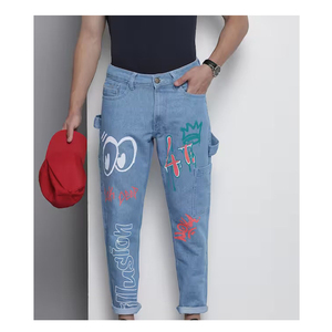 Sẵn Sàng Để Tàu <span class=keywords><strong>In</strong></span> Ấn & Khâu Denim Jeans Cho Nam Giới Mỏng Phù Hợp Với Quần Thẳng Người Đàn Ông Của Quần Jean Quần Người Đàn Ông Jean Quần - Product Image 2