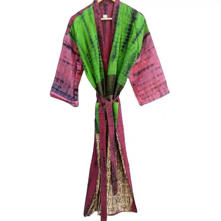 Meilleure vente à la main Tie Dye soie Sari Robe indien Vintage Kimono vêtements d'été Robe de chambre de mariée