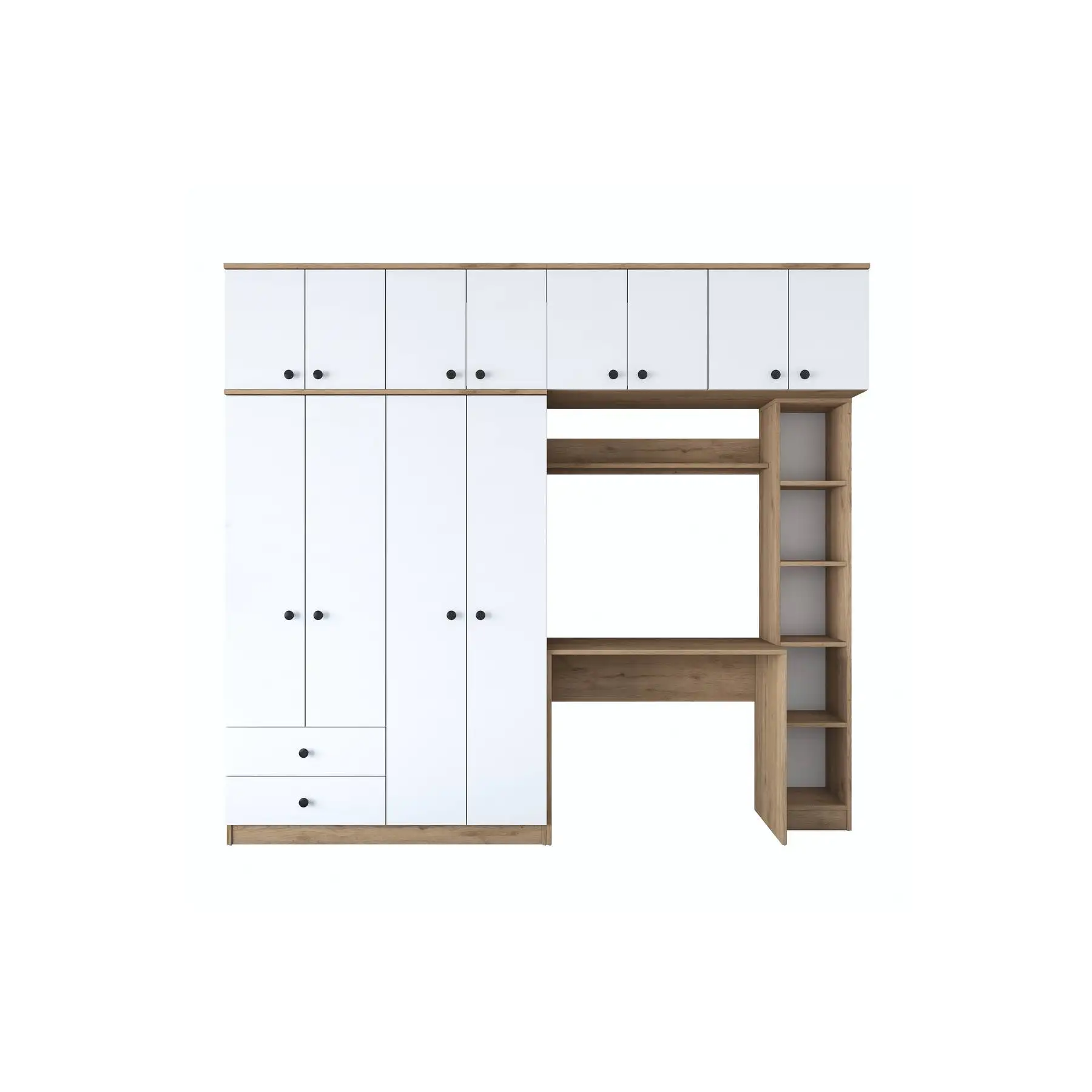 Rani BA122 Wardrobe + Desk + Bookcase S-Walnut White Color Cabinet Closet Cupboard For Bedroom Turkish Furniture Best Seller