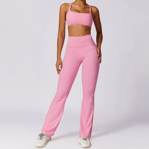 Yüksek bel spor Tops ve Flare gecikme 3 adet kadınlar <span class=keywords><strong>i</strong></span>çin Set spor salonu Yoga egzersiz Yoga kadınlar <span class=keywords><strong>i</strong></span>çin Set